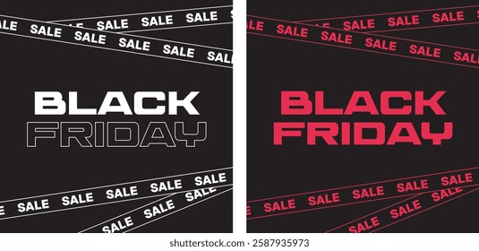 Black Friday banner design template in black, red and white colors. Modern Design with Black Friday Typography and Sale Ribbon Background. Vector Template for Web Banner, Promotion, Poster