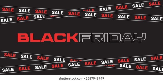 Black Friday banner design template in black, red and white colors. Modern Design with Black Friday Typography and Sale Ribbon Background. Vector Template for Web Banner, Promotion, Poster