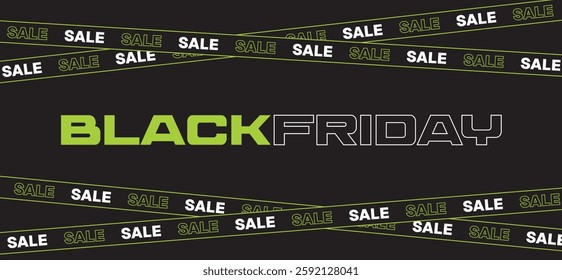 Black Friday banner design template in black, green and white colors. Modern Design with Black Friday Typography and Sale Ribbon Background. Vector Template for Web Banner, Promotion, Poster