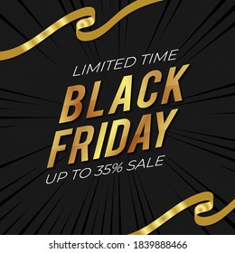 black friday banner design vector for promotion social media black gold