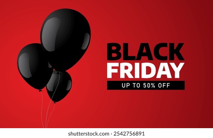 Descuento En El Anuncio Del Black Friday Hasta Un 50 Por Ciento En El Anuncio De Texto Con Tres Bloons Negros Para El Black Friday Festiva