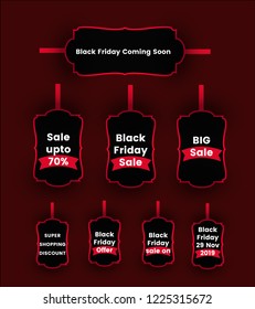black Friday Banner Element with red maroon and black for big discount shopping sale coming soon on November 29 2018
