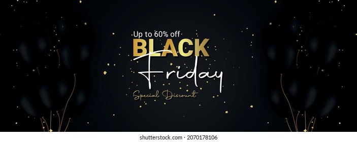 Black Friday banner for Facebook cover with luxury background and golden text effect  