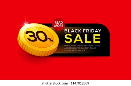 Black Friday banner with falling coin for sale and discount.