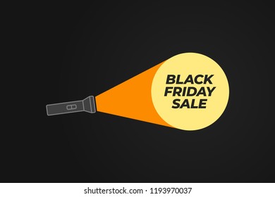 Black friday banner. Flashlight with a ray of light on black background