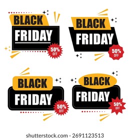 Black Friday Banner Flyer Flat Design for Sale Promotion Discount Set. Vector Illustration