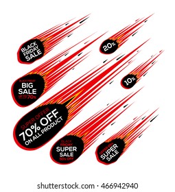 Black Friday banner in the form of falling meteorite for sale and discount.