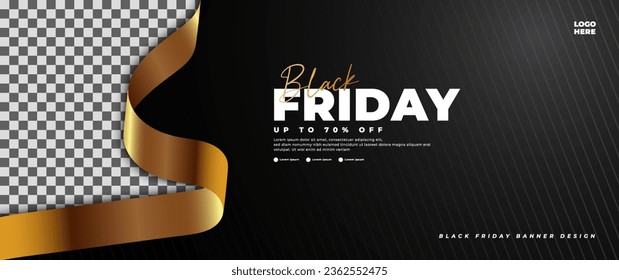 The Black Friday banner is black and gold, with a gold ribbon element perfect for retail