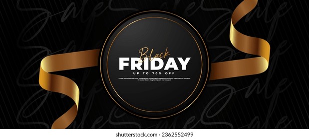 The Black Friday banner is black and gold, with a gold ribbon element perfect for retail