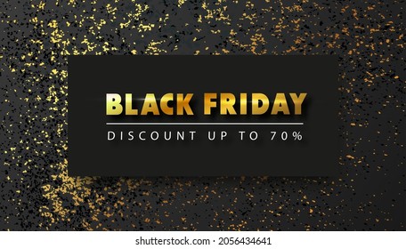 Black Friday banner with gold texture. Dark background with foil texture.Vector illustration