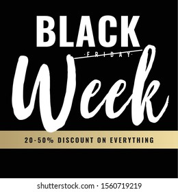 Black Friday banner in black, gold and white with the text Black Friday 
50% Sale.