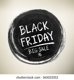Black Friday banner ink painted by brush and shopping tag. Vector