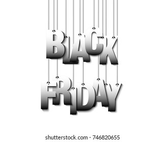 Black Friday banner. Inscription Black Friday hanging on a ropes on a isolated background. Vector illustration