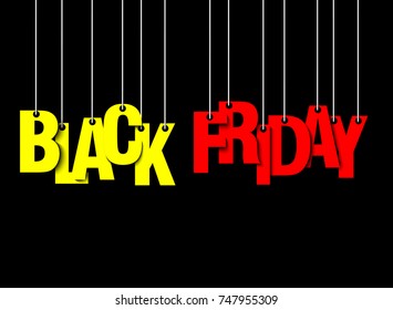 Black Friday banner. Inscription Black Friday hanging on a ropes on a isolated background. Vector illustration