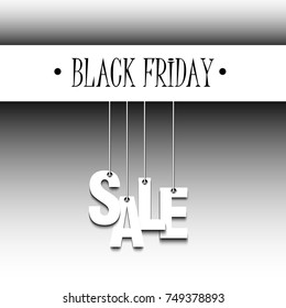 Black Friday banner. Inscription Black Friday Sale hanging on a ropes on a isolated background. Vector illustration
