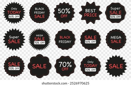 Colección de etiqueta de Anuncio de viernes negro en negro. Etiqueta de Black Friday para promoción. Black friday super Anuncios de rebajas