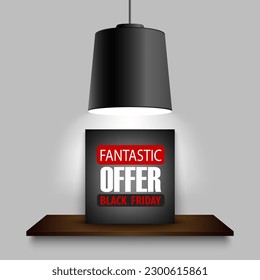 Black Friday banner with lamp and shelf design