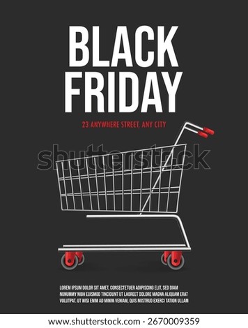 Black friday banner layout design, realistic shopping cart, Black Friday social media post template