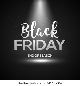 Black friday banner with light. Dark spotlight design vackground with black friday poster.