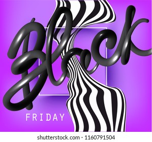 Black friday banner with liquid stripped substance flowing through the letters. Vector illustration