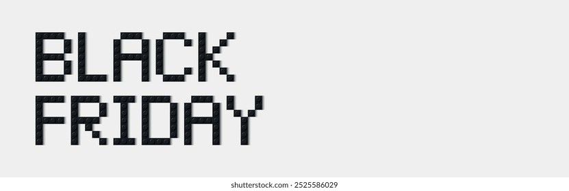 Black Friday banner made of black plastic brick toy blocks on white background. Building bricks font. Vector illustration. Friday with a big sale