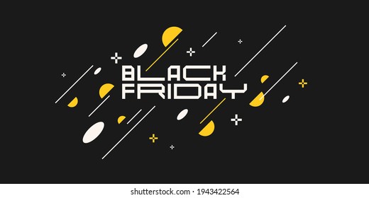 Black Friday banner. Modern background with abstract elements and dynamic shapes. Compositions of colored spots. Vector illustration. Template for design and creative ideas.