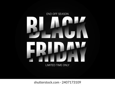 Black Friday banner. Modern design with black and white typography on black background. Template for promotion, advertising Vector illustration.