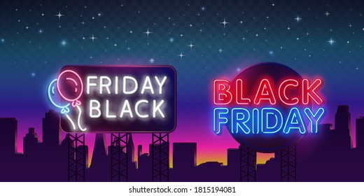 Black Friday banner. BLACK FRIDAY neon sign isolated on transparent background. Shining and glowing neon effect.