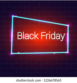 black Friday banner, neon, vector illustration