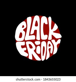 Black friday banner on black backdrop. Big sale promo flyer for invitation or gift card, notebook, bath tile, online shop, promo flyer. Phone case or cloth print Doodle style stock vector illustration