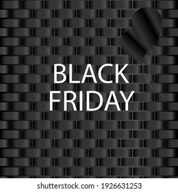 Banner de Black Friday sobre un fondo negro con globos negros de estilo minimalista