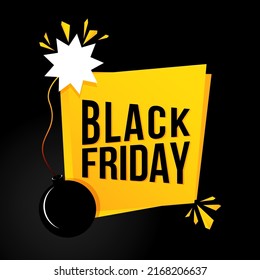 Black Friday banner on black background. Template banner with text black Friday. Bomb with a fetile, countdown to sale. Creative concept of advert to black Friday sale.