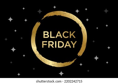 black friday banner on black background golden circle with stars