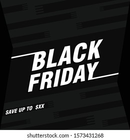 Black Friday banner on dark background with unique line. Sales offer label/store discount banner card isolated. Vector illustration.
