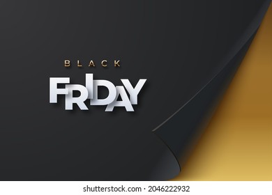 Black Friday Banner. Paper Sheet With Curled Corner. Curled Page Corner With Shadow. Colorful Vector Shiny Paper