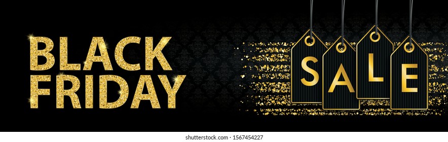 Black friday banner with price stickers with the text Sale. Eps 10 vector file.