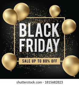 Black friday Banner with Realistic Gold Balloon