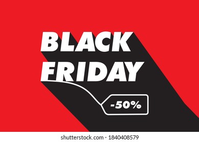 Black Friday banner with red background and white letters with shadow. Includes a discount label