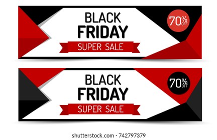 Black Friday Banner Black and Red Style Vector Set on White Background with shadow