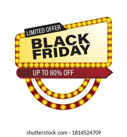 Black Friday banner with retro light sign vector