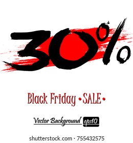 Black Friday banner. Black Friday Sale 30 percent inscription template on an isolated background. Vector illustration