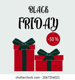 Black Friday banner. Sale. Gift box with a large bow on a light background.
