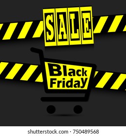 Black Friday banner. Black Friday Sale inscription template and basket. Vector illustration