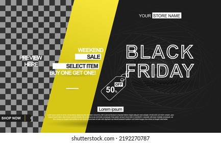 black friday banner sale with yellow icon and copy space area