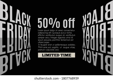 Black friday banner for sales. Poster with white and gray typography on dark background. Vector illustration.
