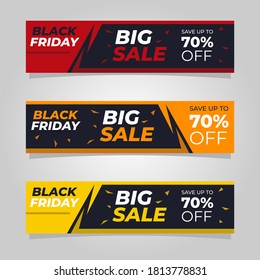 Black friday banner set of 3. background used for letterhead, header, footer, layout, landing page and print media