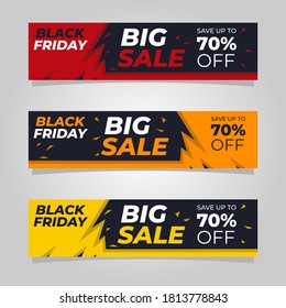 Black friday banner set of 3. background used for letterhead, header, footer, layout, landing page and print media