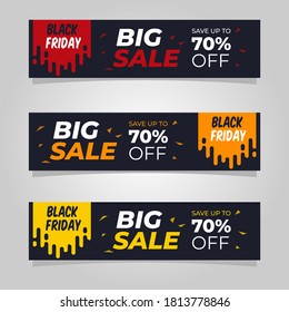 Black friday banner set of 3. background used for letterhead, header, footer, layout, landing page and print media