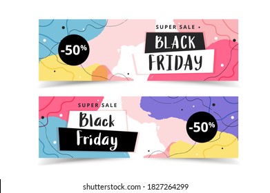 Black friday banner set, abstract modern template, vector illustration