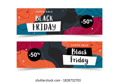 Juego de banners de friday negro, plantilla moderna abstracta, ilustración vectorial